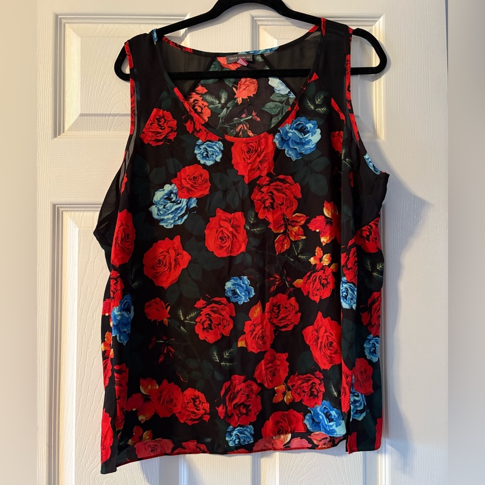 Floral Sleeveless Top - Red and Blue